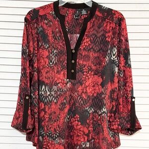 New Directions Top Blouse - Red & Black - Size Petite XL